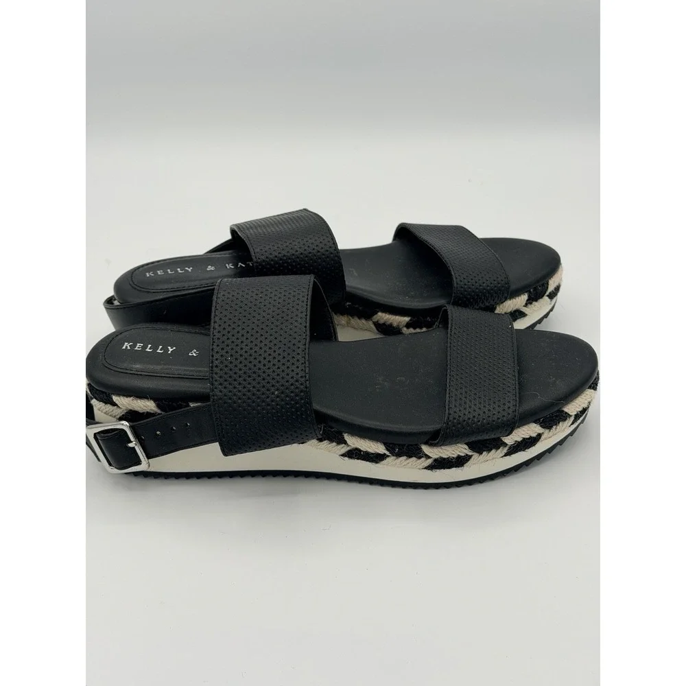 Kelly & Katie Poliana Black White Espadrille Platform Wedge Sandals Womens Sz 7
